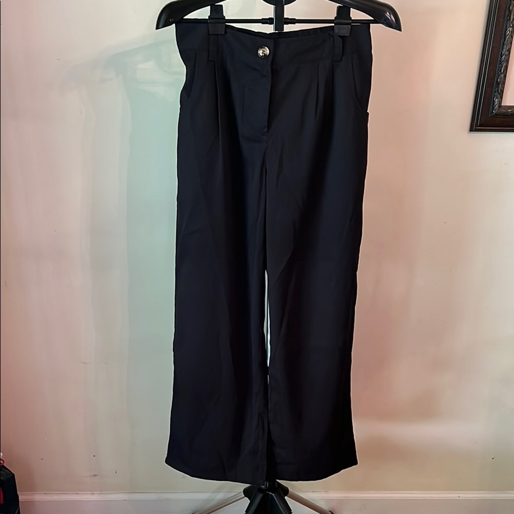 NWT HALARA High Waisted Button Zipper Side Pocket Shirred Wide Leg Trousers